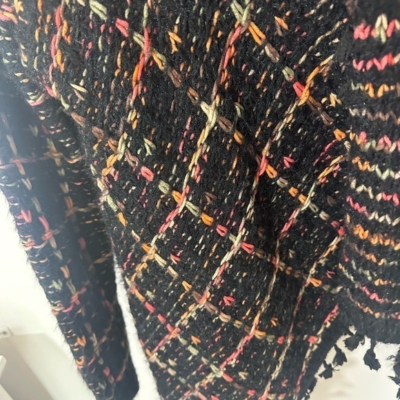 do everything in love tweed one size open front cardigan fringe trim shimmer - Picture 3 of 7